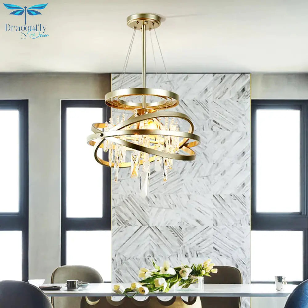 Champagne Orbit Chandelier Light Fixture Modernism 4 Heads Crystal Drop Ceiling Lamp