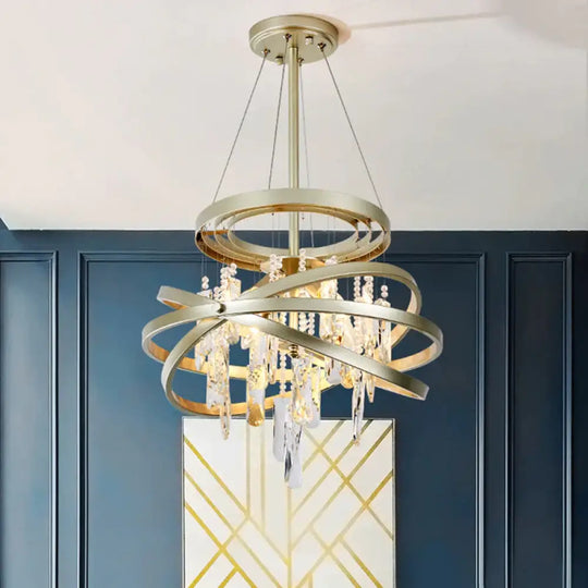 Champagne Orbit Chandelier Light Fixture Modernism 4 Heads Crystal Drop Ceiling Lamp