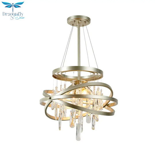 Champagne Orbit Chandelier Light Fixture Modernism 4 Heads Crystal Drop Ceiling Lamp