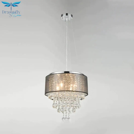 Chrome 6 Heads Chandelier Lighting Traditionalism Beveled K9 Crystal Cylinder Pendant Ceiling Light