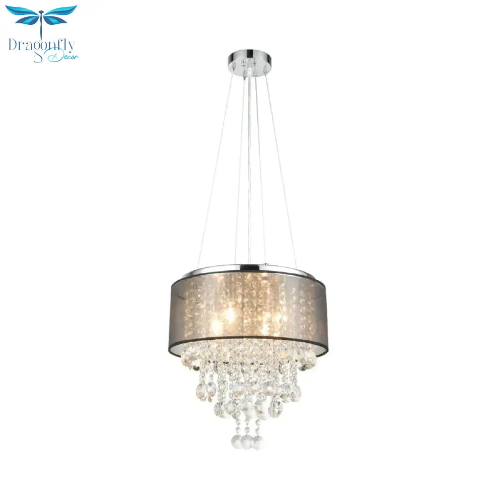 Chrome 6 Heads Chandelier Lighting Traditionalism Beveled K9 Crystal Cylinder Pendant Ceiling Light