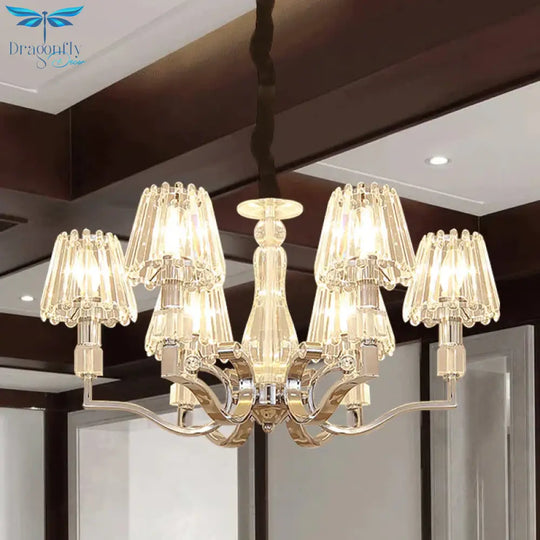 Chrome 6 - Light Down Lighting Pendant Modern Crystal Tapered Shade Chandelier For Living Room
