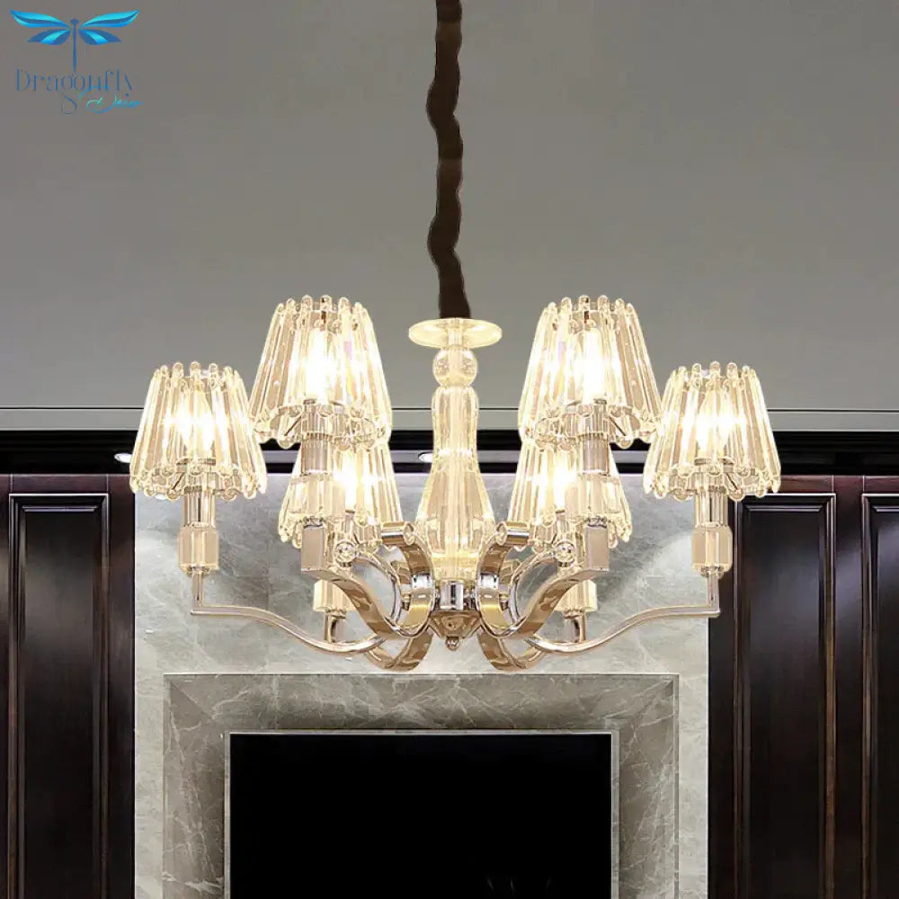 Chrome 6 - Light Down Lighting Pendant Modern Crystal Tapered Shade Chandelier For Living Room
