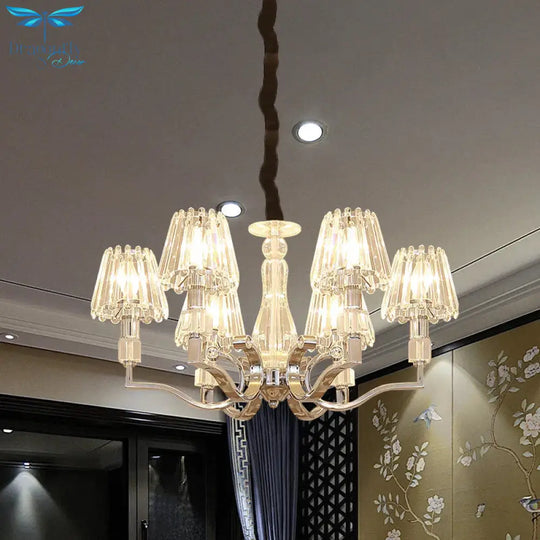 Chrome 6 - Light Down Lighting Pendant Modern Crystal Tapered Shade Chandelier For Living Room