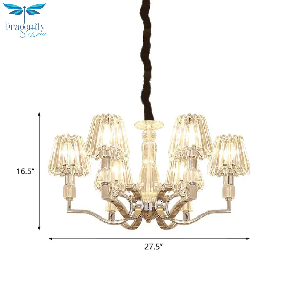 Chrome 6 - Light Down Lighting Pendant Modern Crystal Tapered Shade Chandelier For Living Room