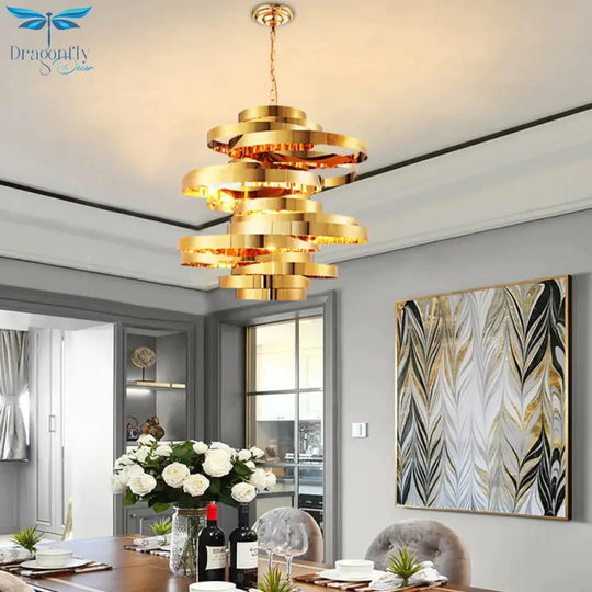 Circle Living Room Ceiling Chandelier Colonial Metal 6/8 Heads Gold Pendant Light