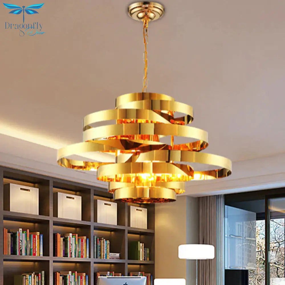 Circle Living Room Ceiling Chandelier Colonial Metal 6/8 Heads Gold Pendant Light