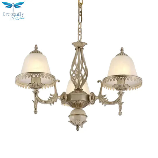 Classic Bell Shaped Pendant Lighting 3 - Head Opaline Glass Chandelier In White For Living Room