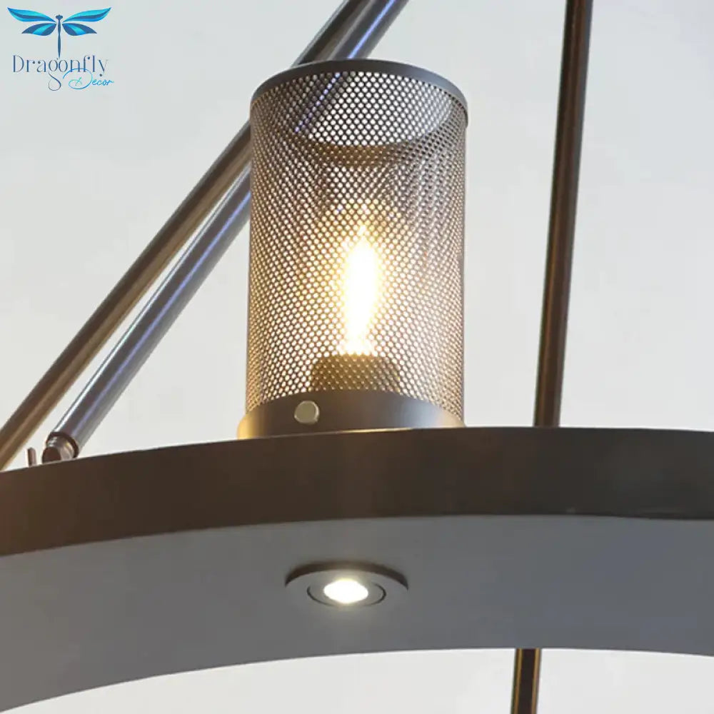 Classic Black Cylindrical Metal Ceiling Pendant With 10 Lights For Living Room