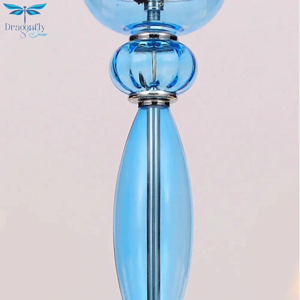 Classic Chandelier With 12 Bulbs In White/Red/Blue Glass Hanging Pendant Light Cone Fabric Shade