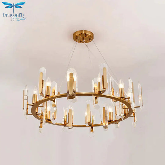 Classic Circle Ceiling Pendant Light 12 Bulbs Crystal Chandelier Lighting Fixture In Gold