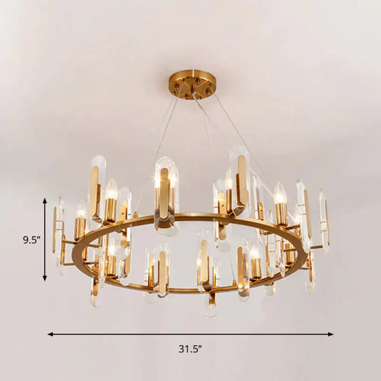 Classic Circle Ceiling Pendant Light 12 Bulbs Crystal Chandelier Lighting Fixture In Gold