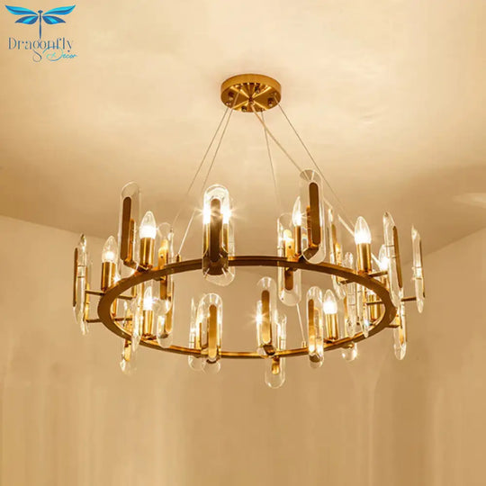 Classic Circle Ceiling Pendant Light 12 Bulbs Crystal Chandelier Lighting Fixture In Gold