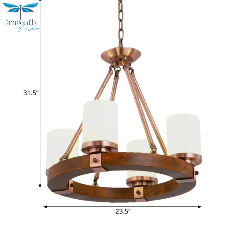 Classic Cylinder Chandelier Light 6/8/10 Heads Marble Ceiling Pendant In Brown With Wood Circular