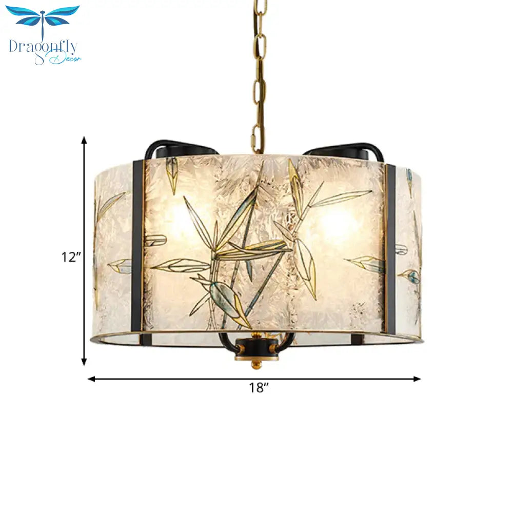 Classic Drum Suspension Pendant 4 Lights White Glass Pendulum Light For Living Room