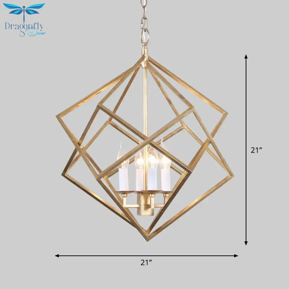 Classic Metal Pendant Chandelier In Gold With 4 Lights