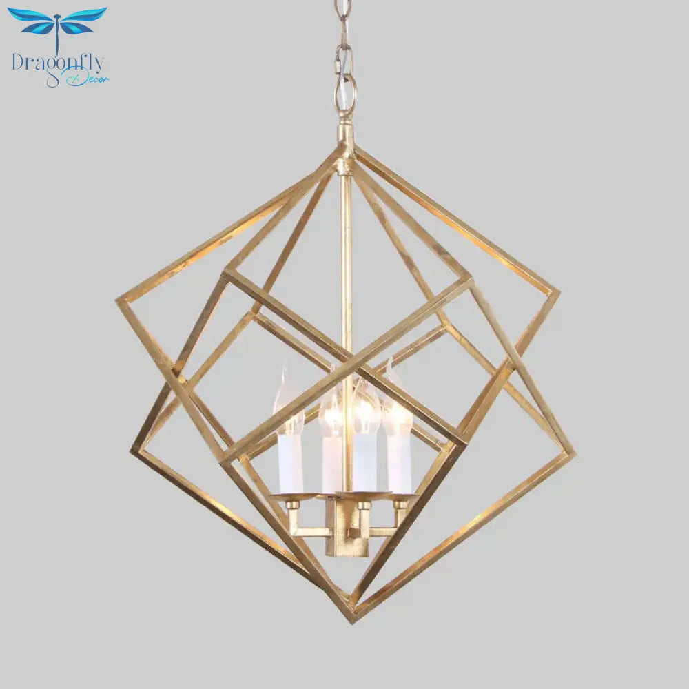 Classic Metal Pendant Chandelier In Gold With 4 Lights