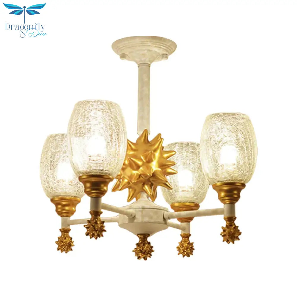 Clear Crackle Glass Cup - Like Pendant Coastal 4 - Bulb Gold/Dark Blue Chandelier Lighting With Sea