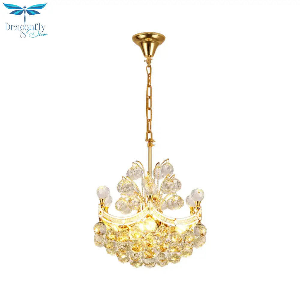 Clear Crystal Ball Chandelier Lighting Vintage Stylish 4 Lights Ceiling Pendant Light In Gold For