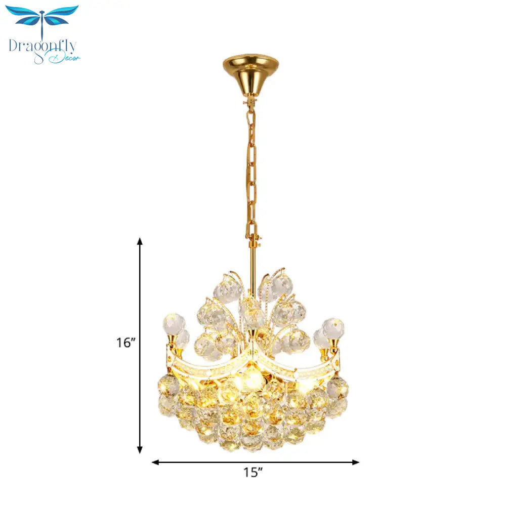 Clear Crystal Ball Chandelier Lighting Vintage Stylish 4 Lights Ceiling Pendant Light In Gold For