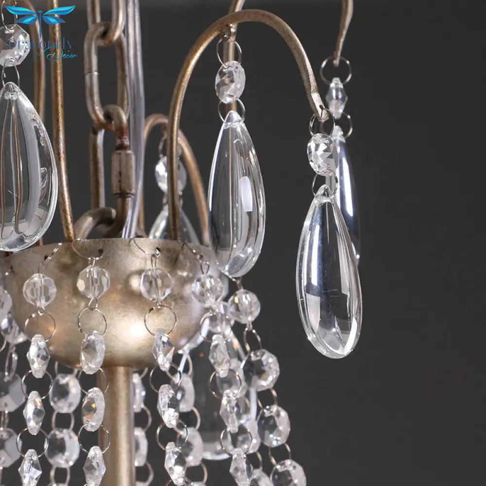 Clear Crystal Beaded Chandelier Lamp Modernist 6 Heads Pendant Light Fixture In Gold Finish For