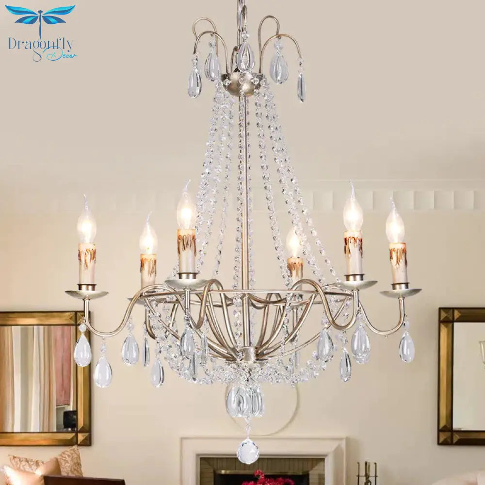 Clear Crystal Beaded Chandelier Lamp Modernist 6 Heads Pendant Light Fixture In Gold Finish For
