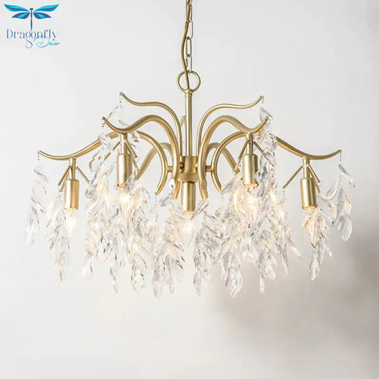 Clear Crystal Curvy Pendant Chandelier Rural 4/7/9 Lights Living Room Hanging Ceiling Light In Brass