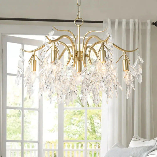 Clear Crystal Curvy Pendant Chandelier Rural 4/7/9 Lights Living Room Hanging Ceiling Light In