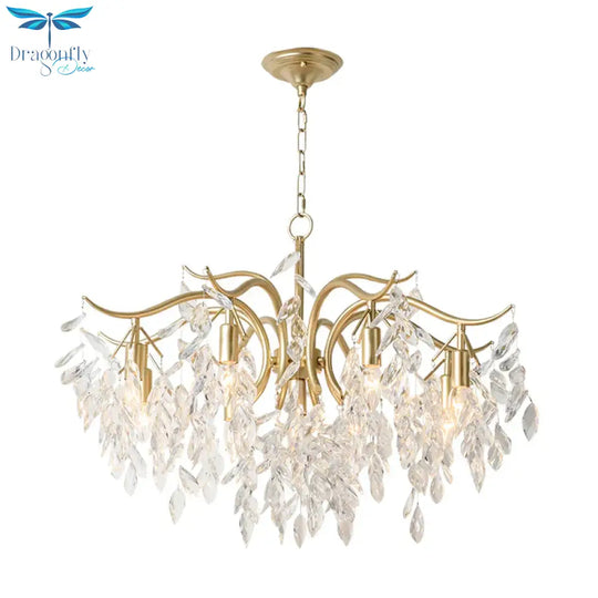 Clear Crystal Curvy Pendant Chandelier Rural 4/7/9 Lights Living Room Hanging Ceiling Light In Brass