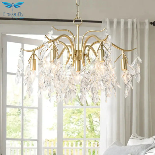 Clear Crystal Curvy Pendant Chandelier Rural 4/7/9 Lights Living Room Hanging Ceiling Light In Brass
