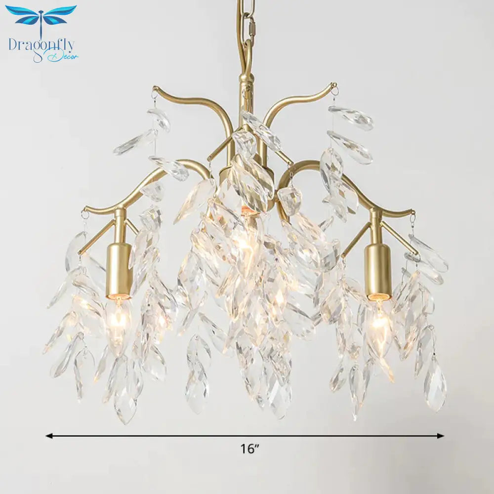 Clear Crystal Curvy Pendant Chandelier Rural 4/7/9 Lights Living Room Hanging Ceiling Light In Brass