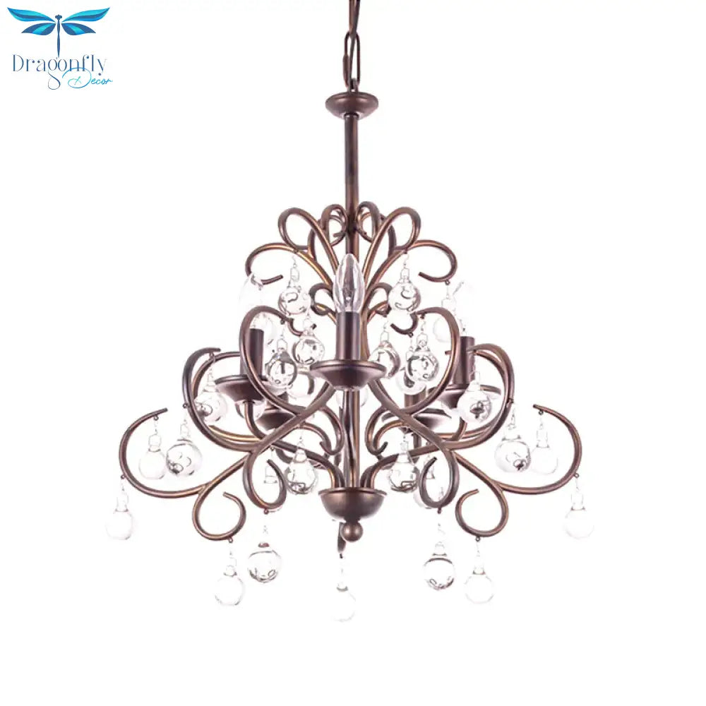 Clear Crystal Teardrop Ceiling Pendant Light Vintage Style 5 Bulbs Chandelier Lamp With Candle In