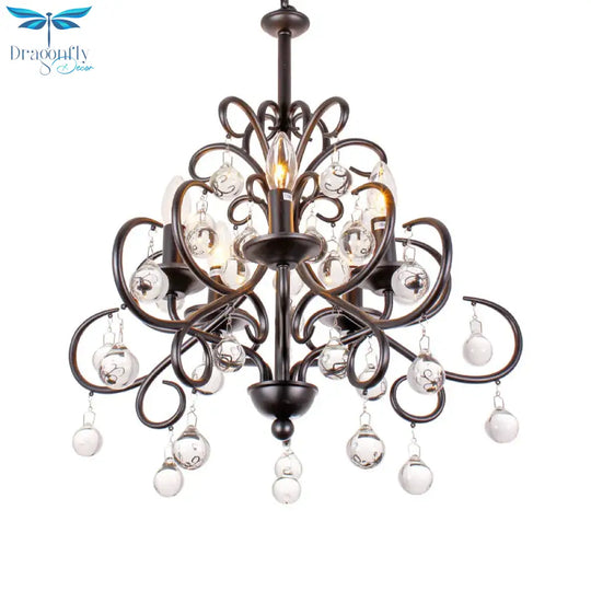Clear Crystal Teardrop Ceiling Pendant Light Vintage Style 5 Bulbs Chandelier Lamp With Candle In
