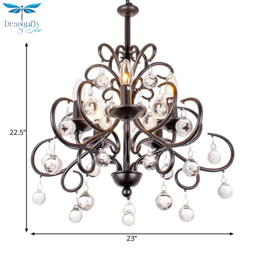 Clear Crystal Teardrop Ceiling Pendant Light Vintage Style 5 Bulbs Chandelier Lamp With Candle In