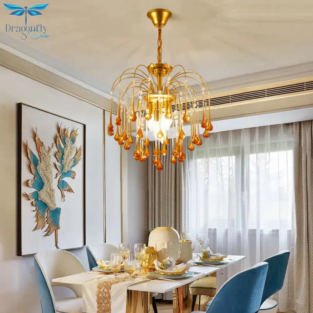 Clear/Deep Tan Crystal Sputnik Pendant Chandelier Traditionary 3/5/6 Bulbs Ceiling Hanging Light In