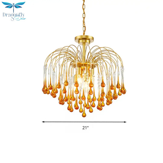 Clear/Deep Tan Crystal Sputnik Pendant Chandelier Traditionary 3/5/6 Bulbs Ceiling Hanging Light In