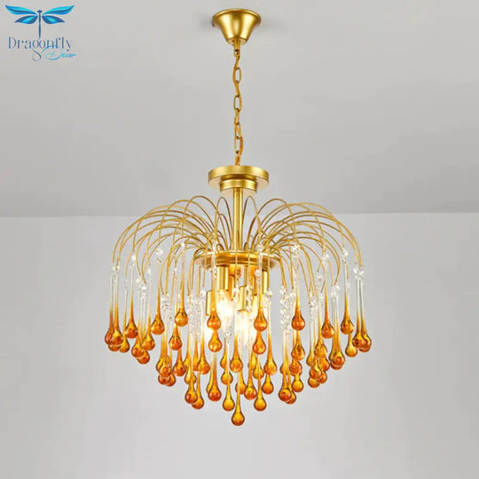 Clear/Deep Tan Crystal Sputnik Pendant Chandelier Traditionary 3/5/6 Bulbs Ceiling Hanging Light In