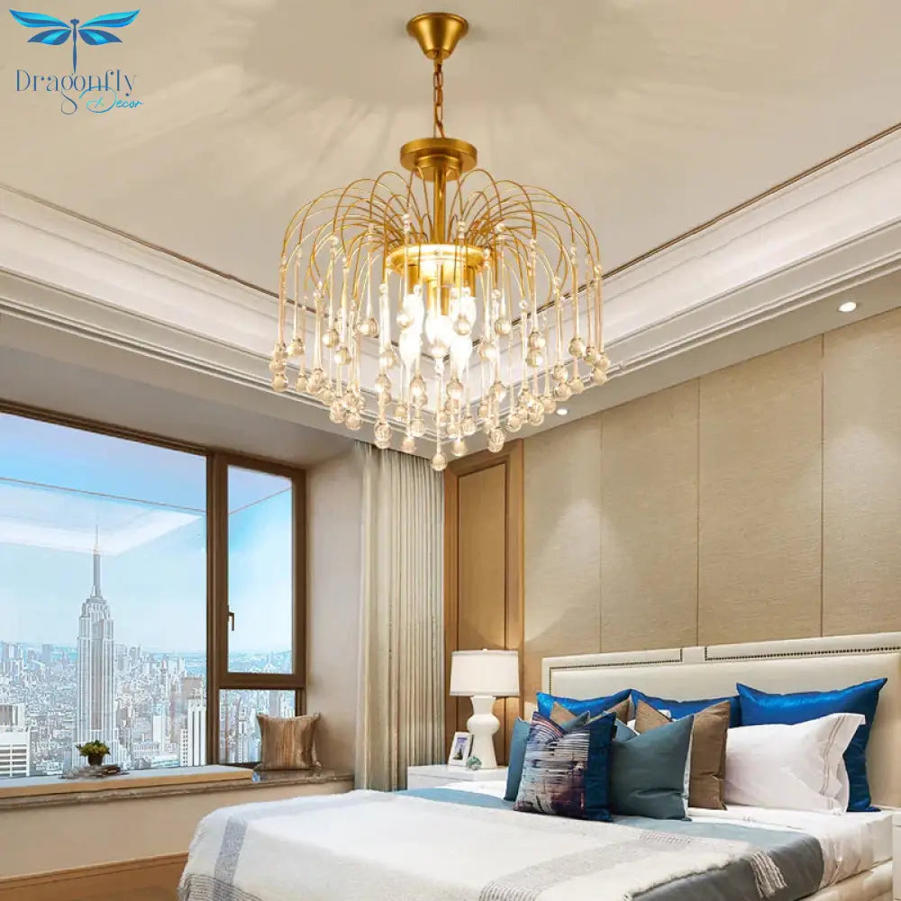 Clear/Deep Tan Crystal Sputnik Pendant Chandelier Traditionary 3/5/6 Bulbs Ceiling Hanging Light In