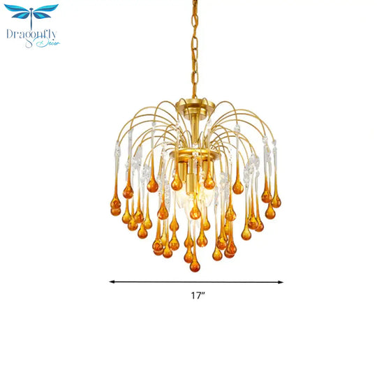 Clear/Deep Tan Crystal Sputnik Pendant Chandelier Traditionary 3/5/6 Bulbs Ceiling Hanging Light In