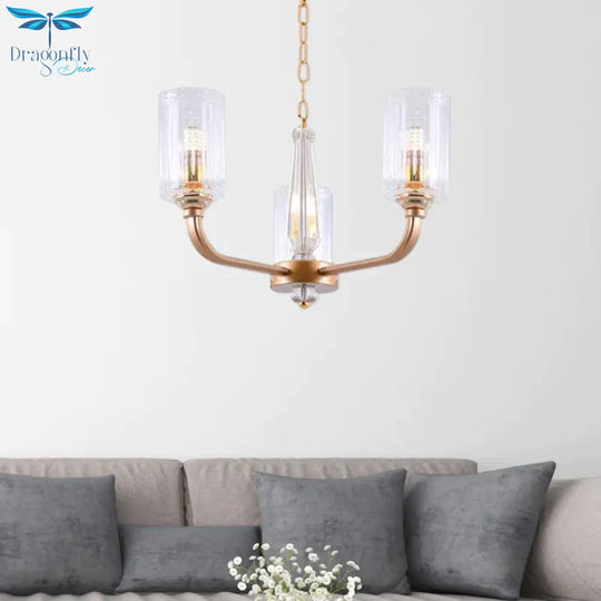 Clear Glass Cylinder Chandelier Light Vintage 3/5/6/8 Heads Lighting Fixture In Gold