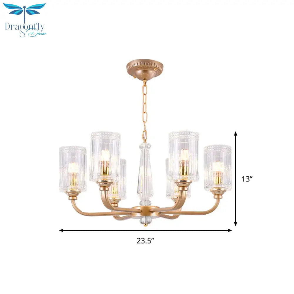 Clear Glass Cylinder Chandelier Light Vintage 3/5/6/8 Heads Lighting Fixture In Gold