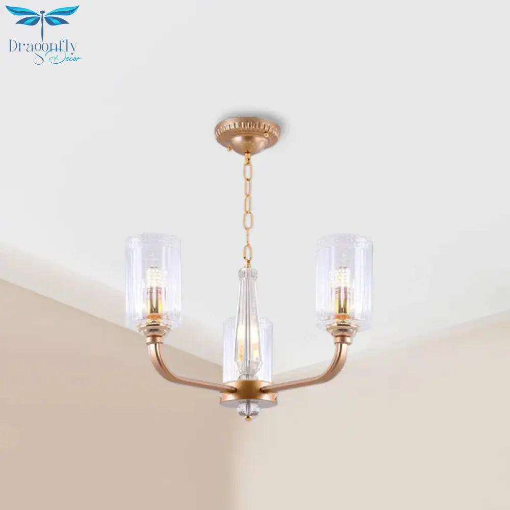 Clear Glass Cylinder Chandelier Light Vintage 3/5/6/8 Heads Lighting Fixture In Gold