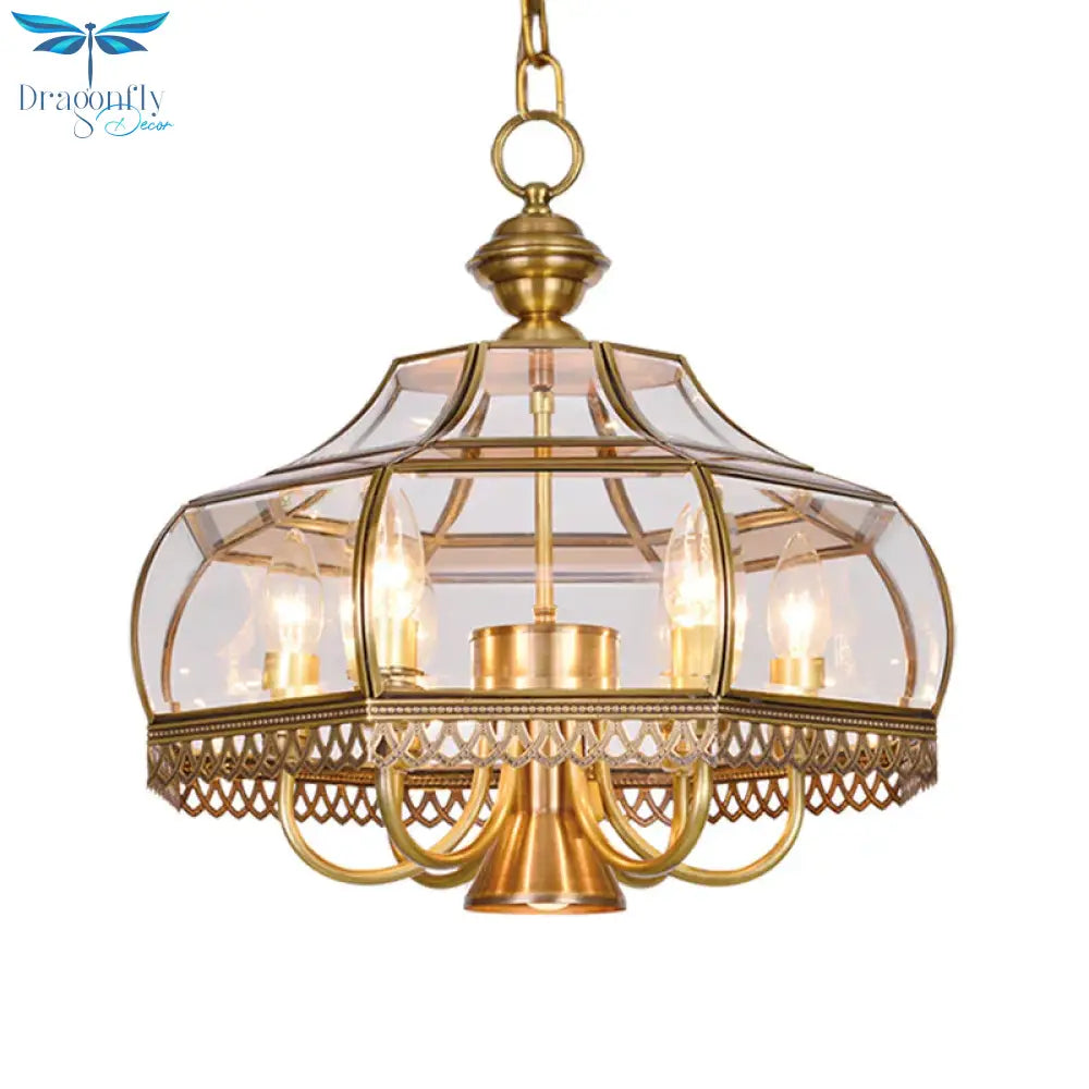 Clear Glass Gourd Chandelier Light Fixture Traditional 7 Bulbs Dining Room Ceiling Pendant Lamp In