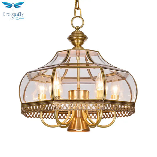 Clear Glass Gourd Chandelier Light Fixture Traditional 7 Bulbs Dining Room Ceiling Pendant Lamp In