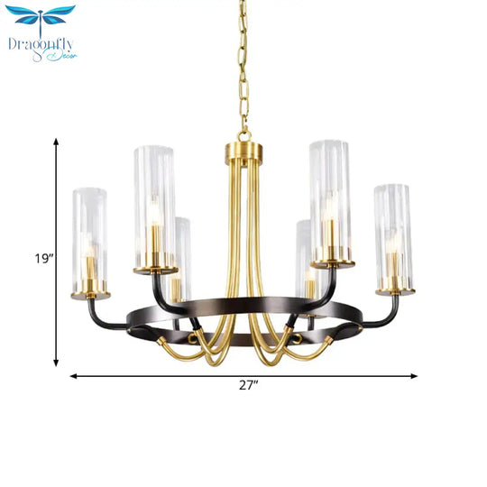 Clear Glass Tubular Ceiling Chandelier Colonial Style 6/8 Heads Bedroom Pendant Lighting Fixture In