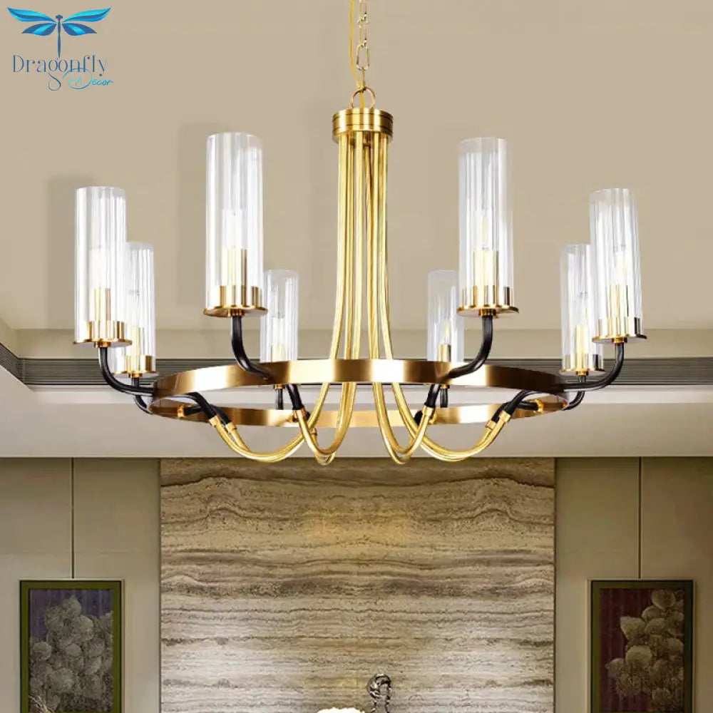 Clear Glass Tubular Ceiling Chandelier Colonial Style 6/8 Heads Bedroom Pendant Lighting Fixture In
