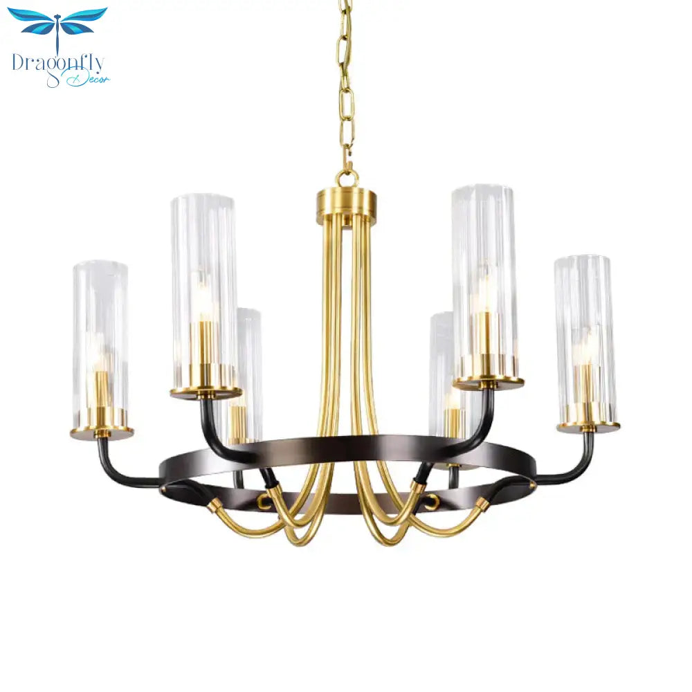 Clear Glass Tubular Ceiling Chandelier Colonial Style 6/8 Heads Bedroom Pendant Lighting Fixture In