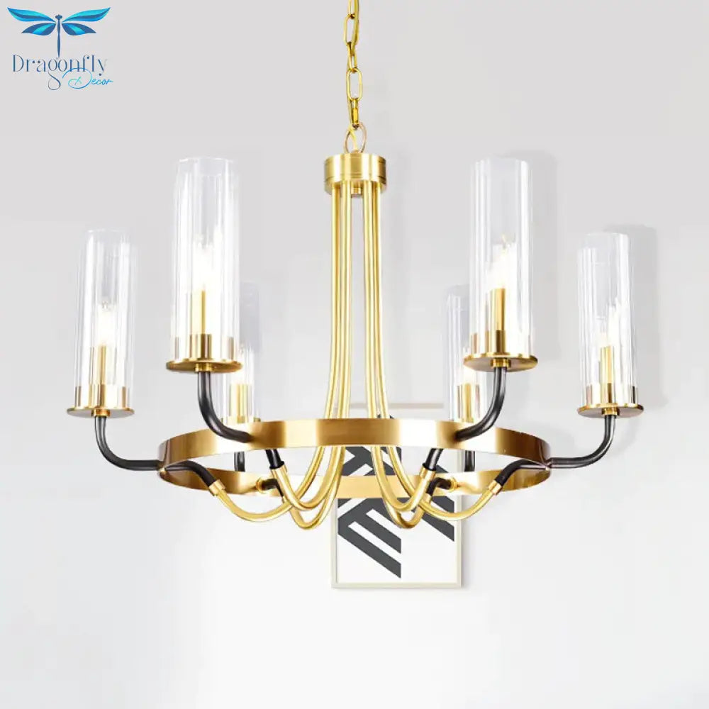 Clear Glass Tubular Ceiling Chandelier Colonial Style 6/8 Heads Bedroom Pendant Lighting Fixture In