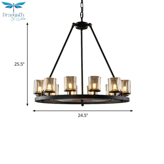 Clear Glass Wagon Wheel Hanging Chandelier Classic 12/16 Lights Living Room Pendant Light With