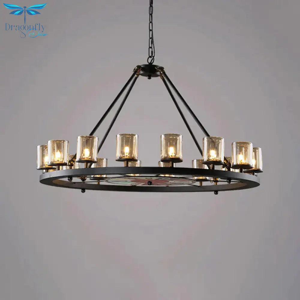 Clear Glass Wagon Wheel Hanging Chandelier Classic 12/16 Lights Living Room Pendant Light With